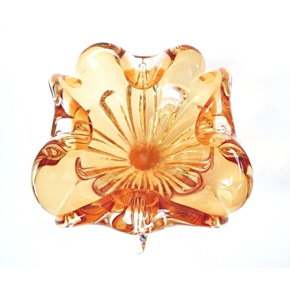Vintage Chalet Glass Amber Ashtray Chunky Mid Century Modern Contemporary Canada - Picture 1 of 6